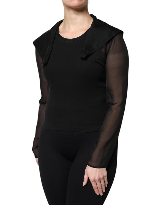 Top de punto acanalado con mangas de malla transparentes - Image 3