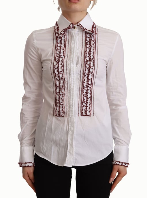 Blusa de popelín de manga larga con volantes y bordado - Image 1