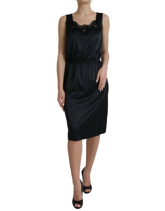 Vestido Lencero de Satén con Cuello de Encaje - Image 2