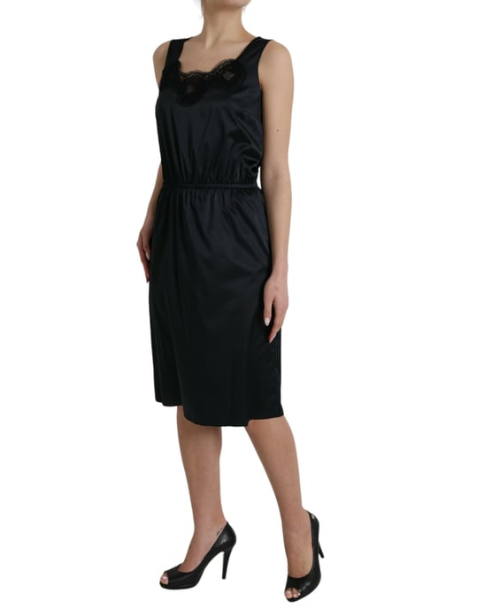 Vestido Lencero de Satén con Cuello de Encaje - Image 3