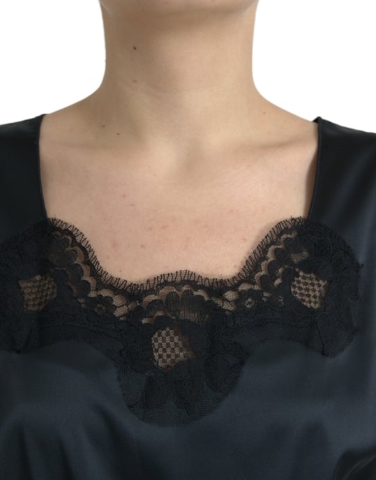 Vestido Lencero de Satén con Cuello de Encaje - Image 5