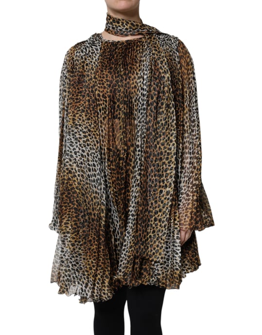 Vestido mini plisado de estampado de leopardo - Image 2