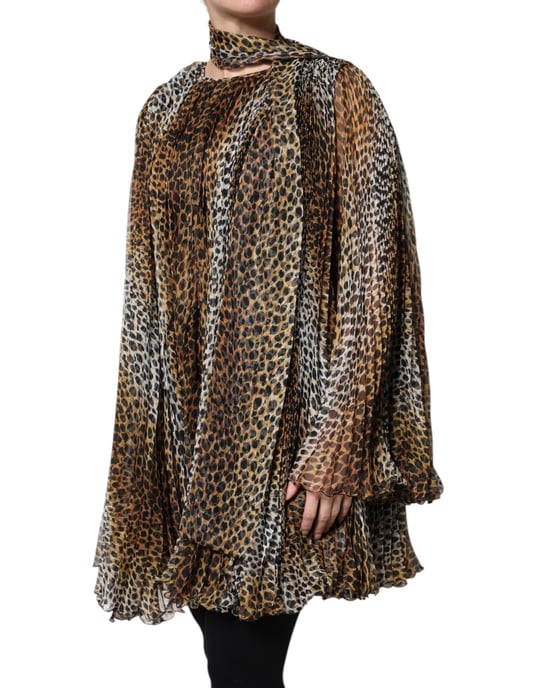 Vestido mini plisado de estampado de leopardo - Image 3