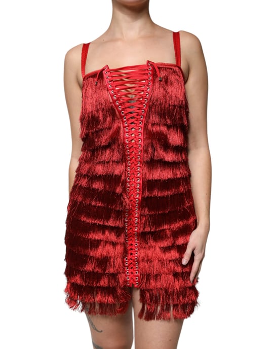 Vestido Mini Con Flecos Rojo Atado - Image 2