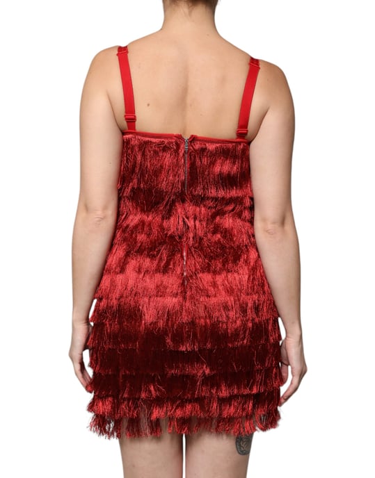 Vestido Mini Con Flecos Rojo Atado - Image 4