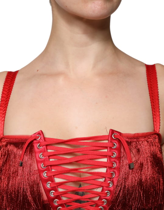 Vestido Mini Con Flecos Rojo Atado - Image 5