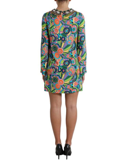 Vestido Mini Op Art con Cuello de Joyas y Manga Larga - Image 3