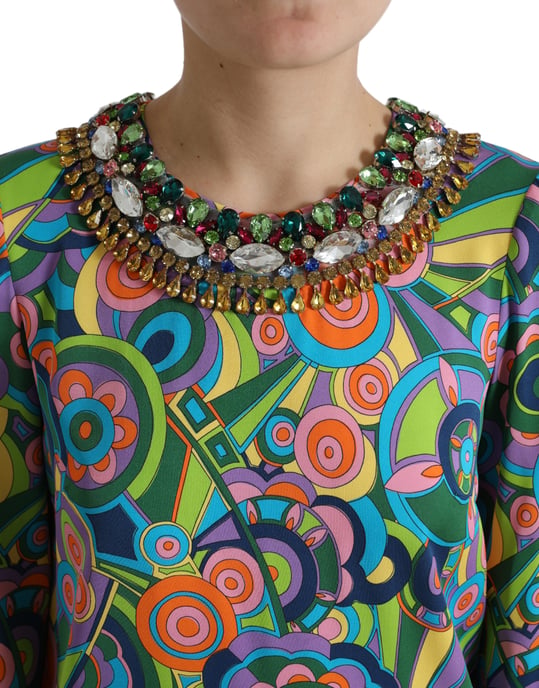 Vestido Mini Op Art con Cuello de Joyas y Manga Larga - Image 4