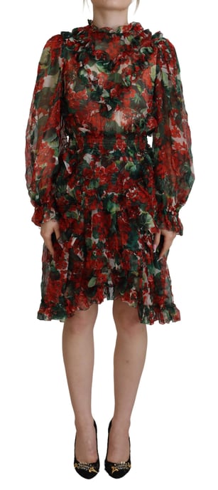 Vestido Mini Estampado Floral en Rojo y Verde Geranio - Image 1