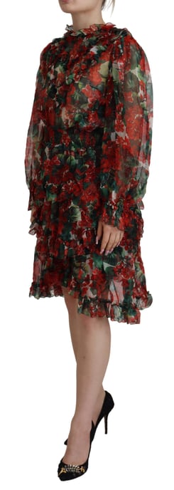 Vestido Mini Estampado Floral en Rojo y Verde Geranio - Image 2