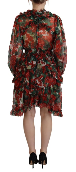 Vestido Mini Estampado Floral en Rojo y Verde Geranio - Image 3