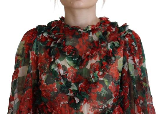 Vestido Mini Estampado Floral en Rojo y Verde Geranio - Image 4
