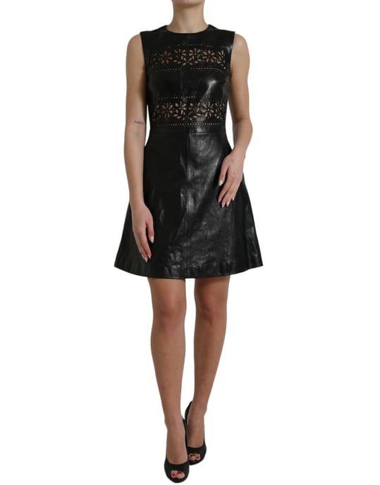 Mini Vestido de Cuero con Corte Floral - Image 1