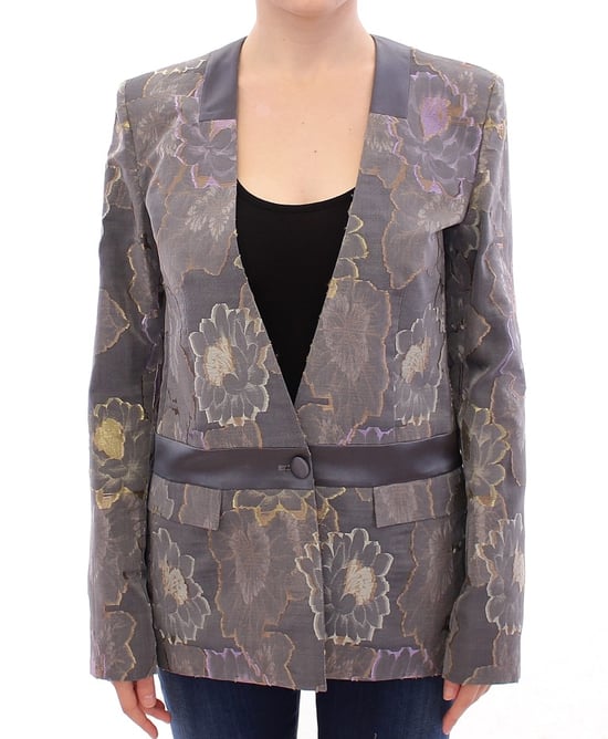 Blazer de Brocado Floral con Mangas Largas y Escote en V - Image 1