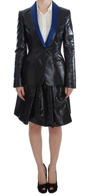 Conjunto de falda de blazer negro con contraste azul - Image 1