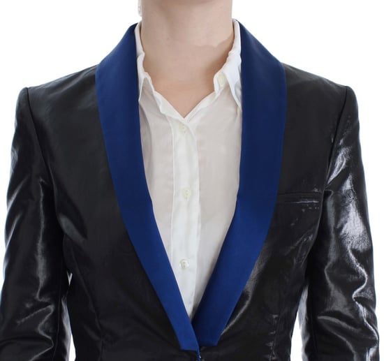 Conjunto de falda de blazer negro con contraste azul - Image 4