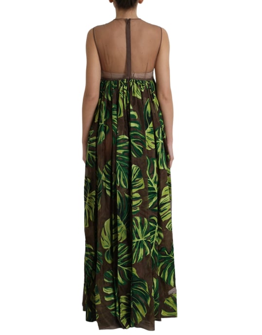 Vestido Maxi de Seda Impresa con Estampado de Hojas Tropicales - Image 3