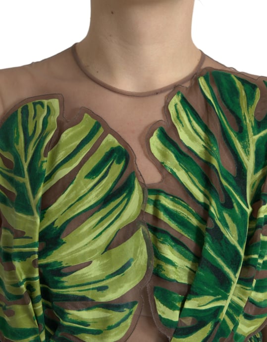 Vestido Maxi de Seda Impresa con Estampado de Hojas Tropicales - Image 4