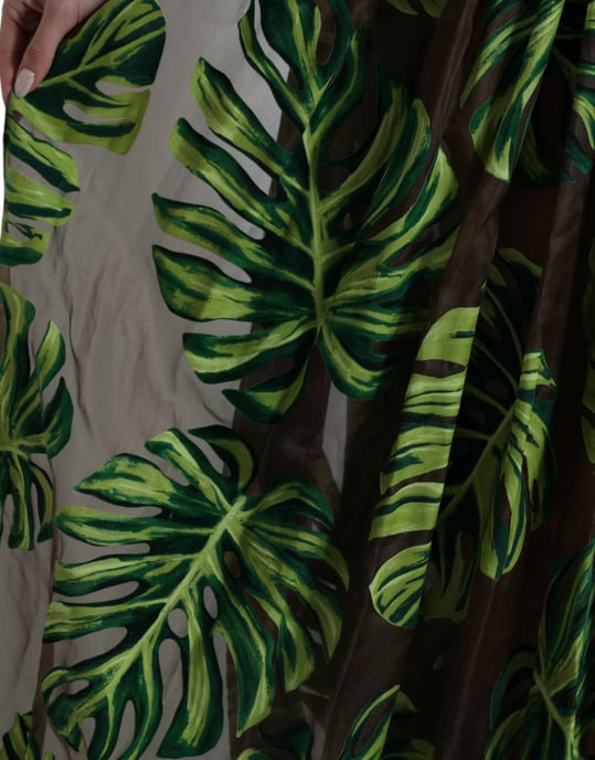 Vestido Maxi de Seda Impresa con Estampado de Hojas Tropicales - Image 6