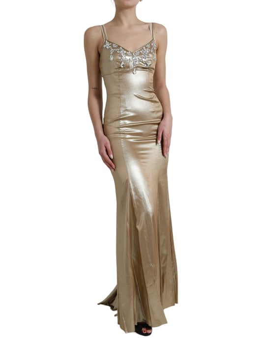 Vestido de Noche Dorado Sin Mangas con Escote en V - Image 2