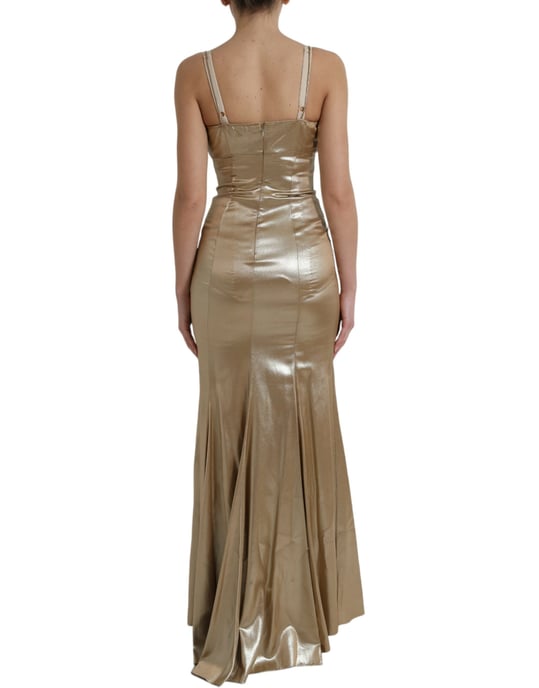 Vestido de Noche Dorado Sin Mangas con Escote en V - Image 3