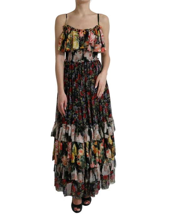 Vestido Maxi de Impresión Floral con Volantes en Capas - Image 1