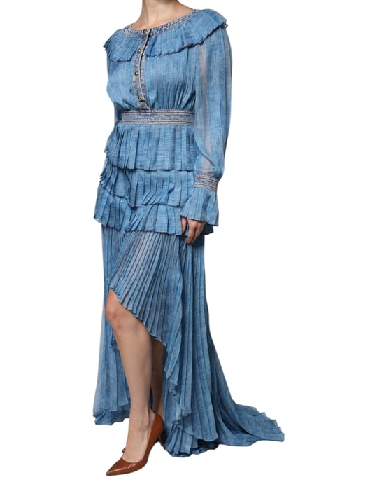 Vestido Maxi Plisado con Dobladillo Asimétrico - Image 3