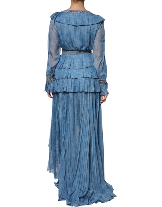 Vestido Maxi Plisado con Dobladillo Asimétrico - Image 4