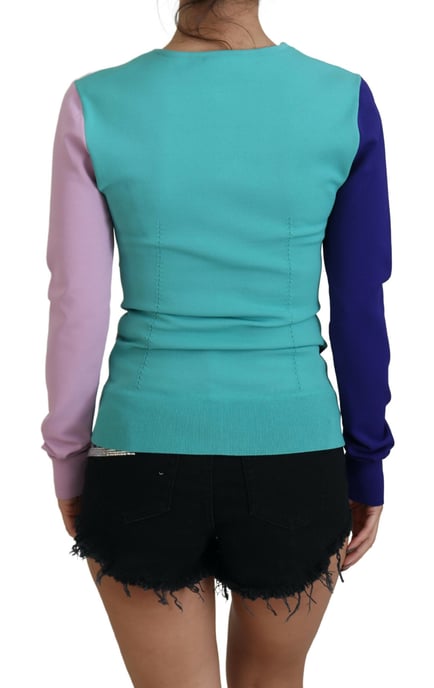 Suéter de punto color bloque con cuello en V - Image 3
