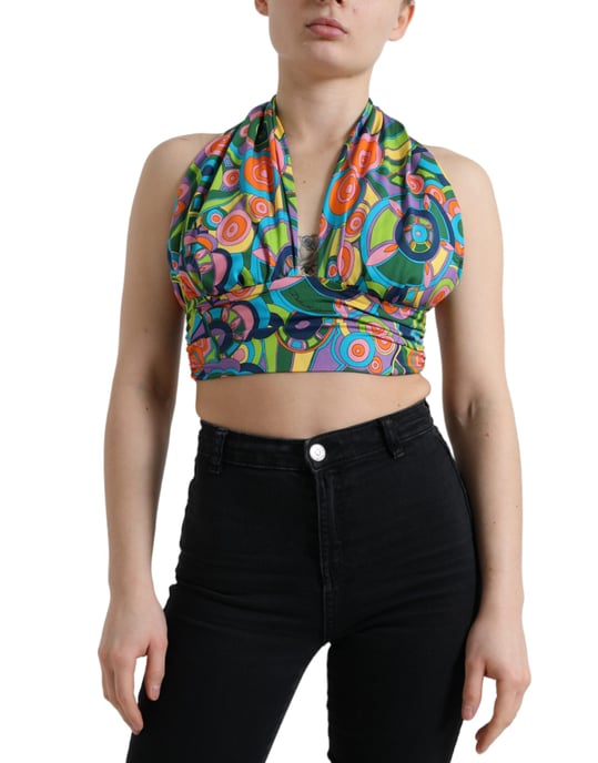 Top Corto de Cuello Halter con Estampado Abstracto - Image 1