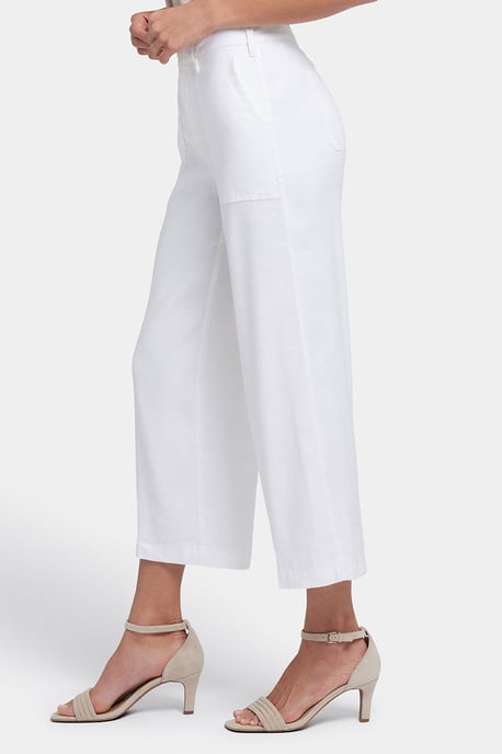 Pantalones Capri Cargo de Pierna Ancha en Lino Elástico | Blanco Óptico - Image 2