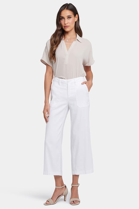 Pantalones Capri Cargo de Pierna Ancha en Lino Elástico | Blanco Óptico - Image 3