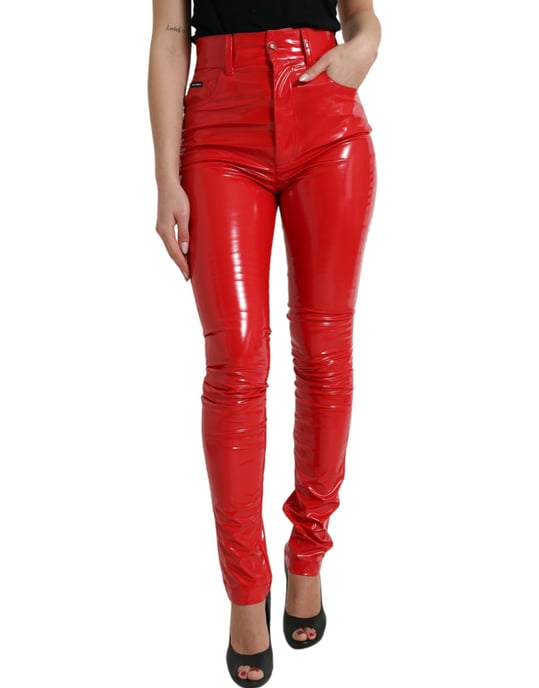 Pantalones de vinilo rojos de tiro alto - Image 1