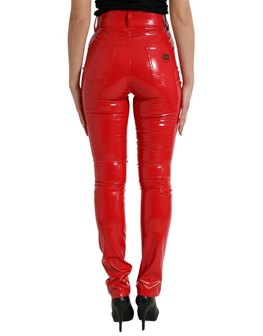 Pantalones de vinilo rojos de tiro alto - Image 3