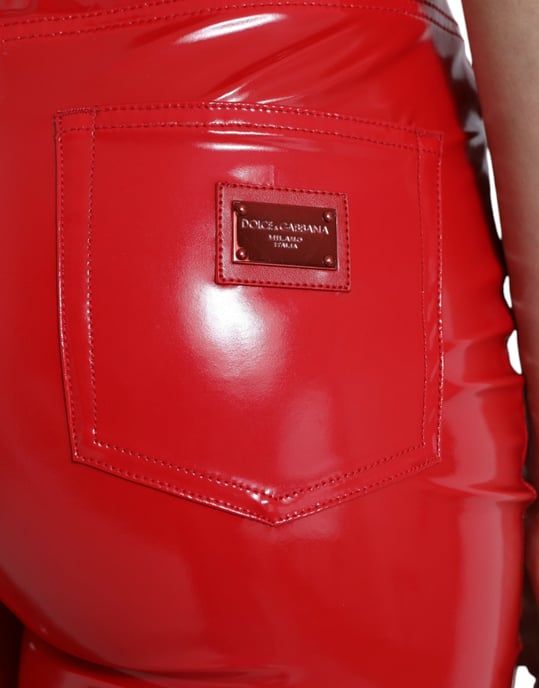 Pantalones de vinilo rojos de tiro alto - Image 4