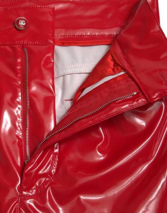 Pantalones de vinilo rojos de tiro alto - Image 5