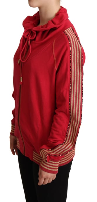 Sudadera con capucha roja y cuello alto con cremallera - Image 2