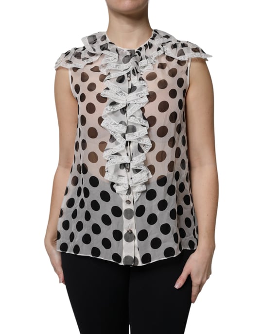 Blusa de Seda con Lunares y Cuello Volante - Image 2