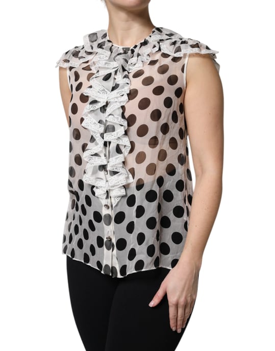 Blusa de Seda con Lunares y Cuello Volante - Image 3