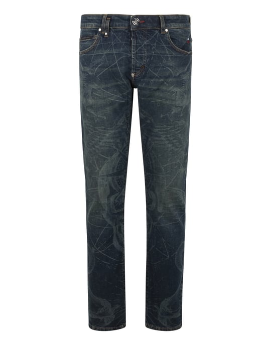 Printed Super Straight Cut Jeans Tattoo - Image 1