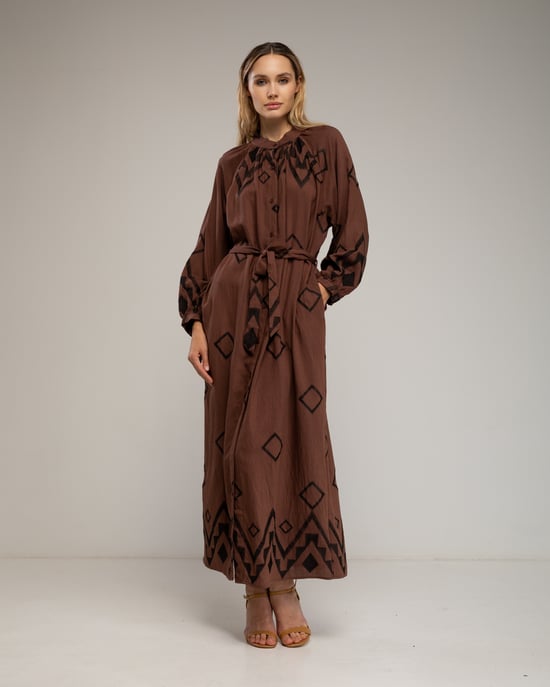 Vestido camisa con cuello mao y mangas anchas - Image 1