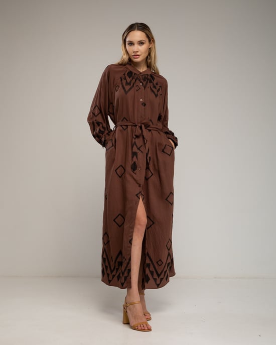 Vestido camisa con cuello mao y mangas anchas - Image 2
