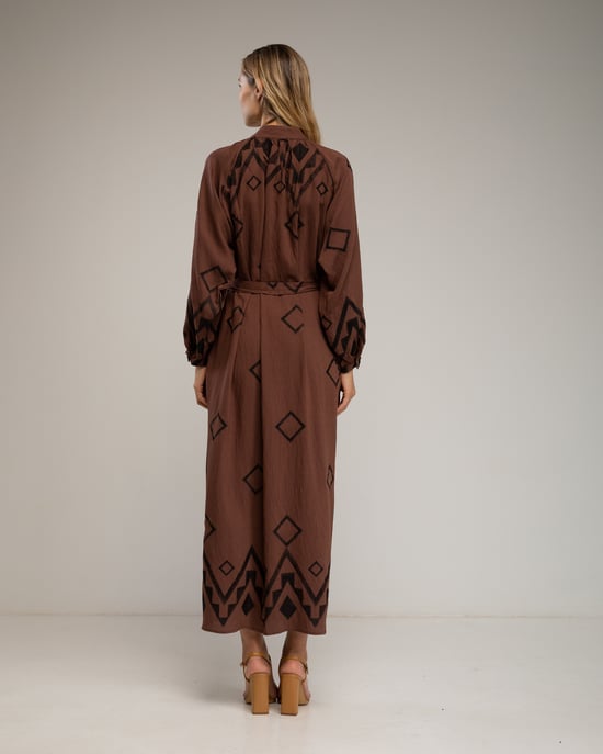 Vestido camisa con cuello mao y mangas anchas - Image 3