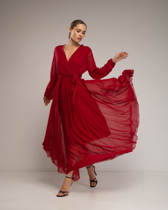 Vestido largo de tul con capas - Image 2