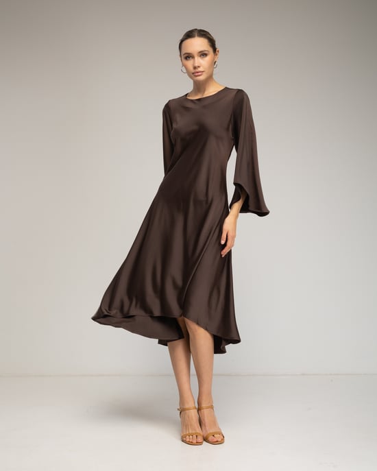 Vestido midi de satén con dobladillo asimétrico - Image 2