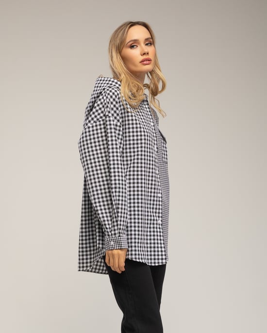Camisa de cuadros vichy oversize con capucha - Image 3