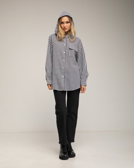 Camisa de cuadros vichy oversize con capucha - Image 4