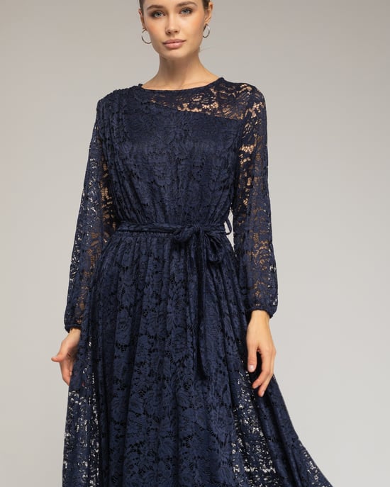 Vestido largo de encaje con cintura elástica - Image 4