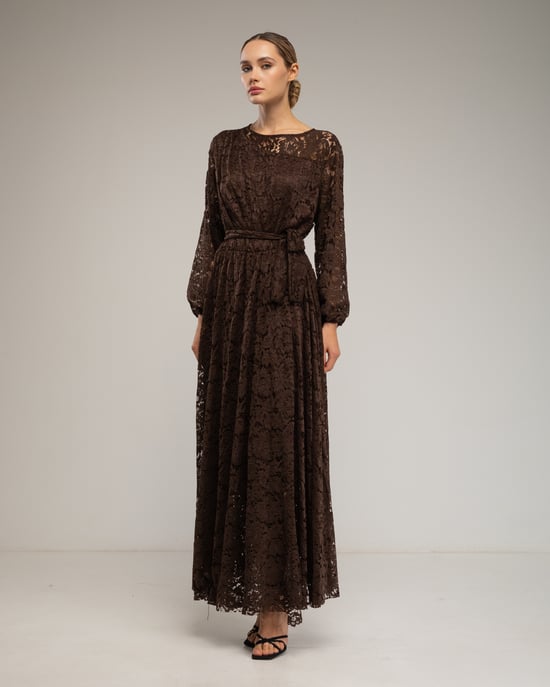 Vestido largo de encaje con cintura elástica - Image 2