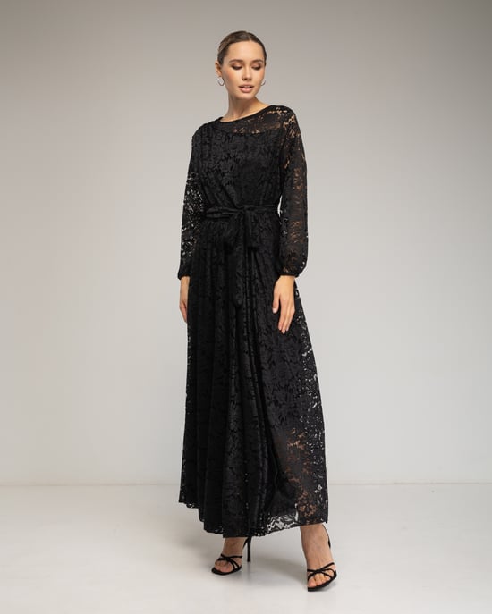 Vestido largo de encaje con cintura elástica - Image 2